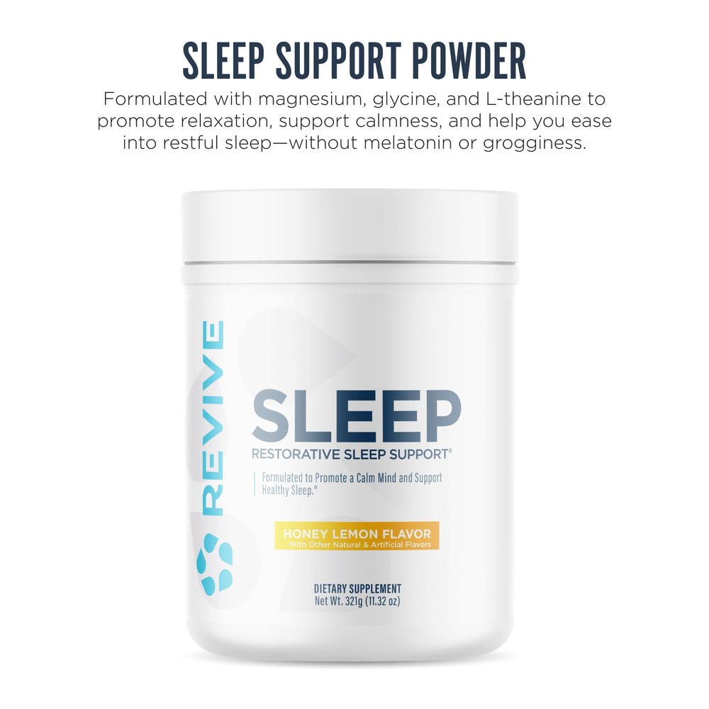 Revive MD sleep bottle label showing melatonin-free formula and natural ingredients