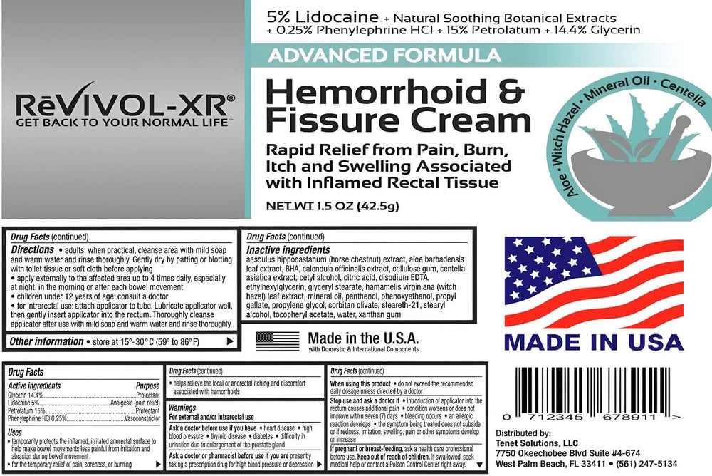 REVIVOL-XR Advanced Hemorrhoid Treatment packaging emphasizes USA-made quality.