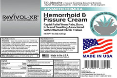 REVIVOL-XR Advanced Hemorrhoid Treatment packaging emphasizes USA-made quality.