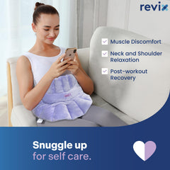 REVIX neck wrap used at desk or couch for convenient warmth