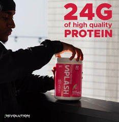Revolution Nutrition Splash Clear Protein fruity candy flavor close-up with bright watermelon tones