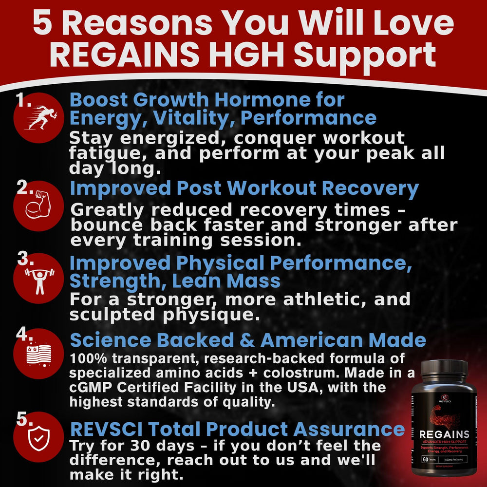 Regains bottle on shelf showing convenient daily HGH support for workouts.
