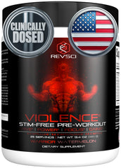 Revolution Science Violence Stim Free watermelon powder can for caffeine-free pump.
