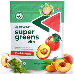 Rewind best-tasting super greens peach bottle for a tasty daily greens routine