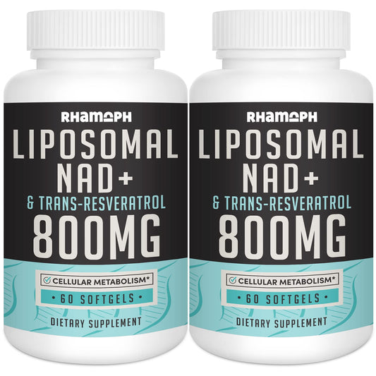 Rhamoph Liposomal NAD+ bottle closeup highlighting advanced absorption.