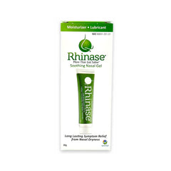 Rhinase saline nasal gel bottle pour showing easy application for dry passages