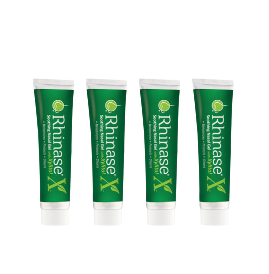 Rhinase Saline Nasal Gel 4-pack front view for daily nasal hydration.