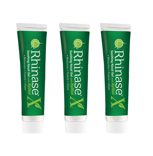 Rhinase X Gel 3 Pack bottles front show drug-free relief for nasal dryness