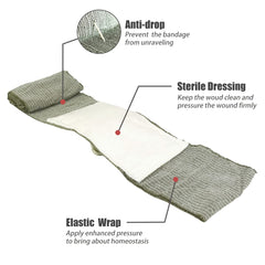 RHINO RESCUE all-in-one trauma bandage design with integrated dressing and closure for quick care.