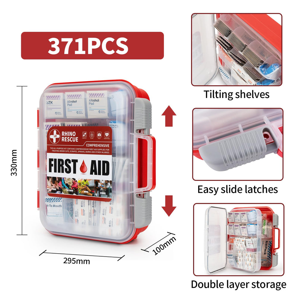 Rhino Rescue open tilting shelves first aid kit for quick access