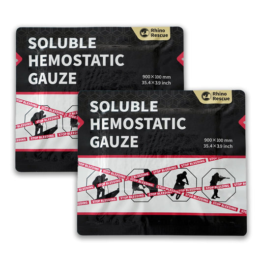 Rhino Rescue soluble hemostatic gauze dressing 4x35 inch stops bleeding quickly.