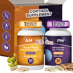 Rhoziva AM PM Multivitamin bottle front for daytime energy and balance.