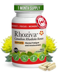Rhoziva Rhodiola Rosea packaging on shelf.