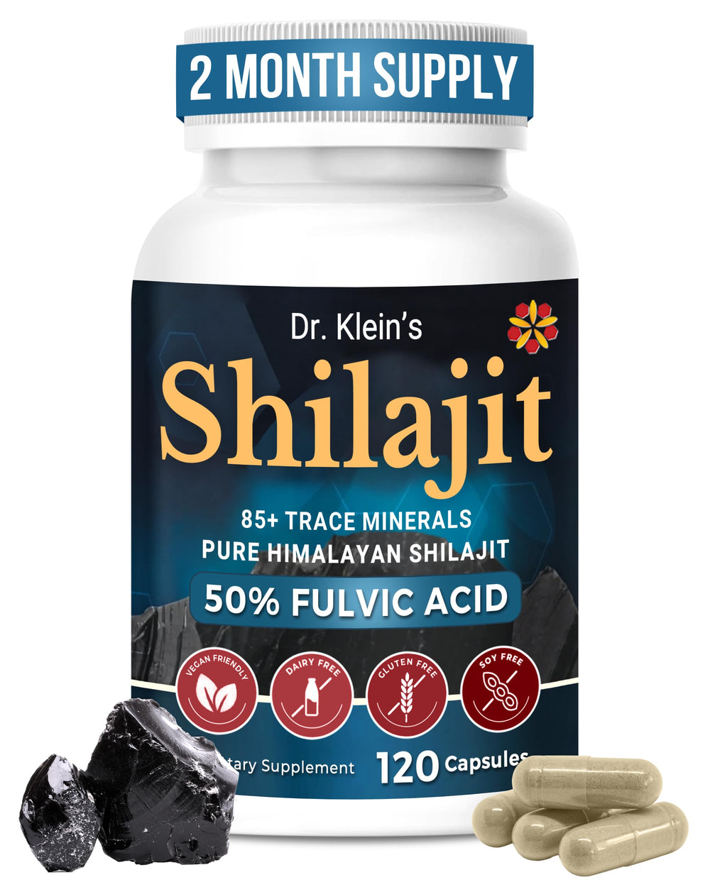 Rhoziva Shilajit capsules bottle front view for easy daily energy and vitality