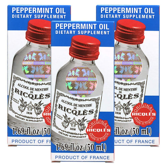 Ricqles Peppermint Oil dietary supplement bottle front for digestive support