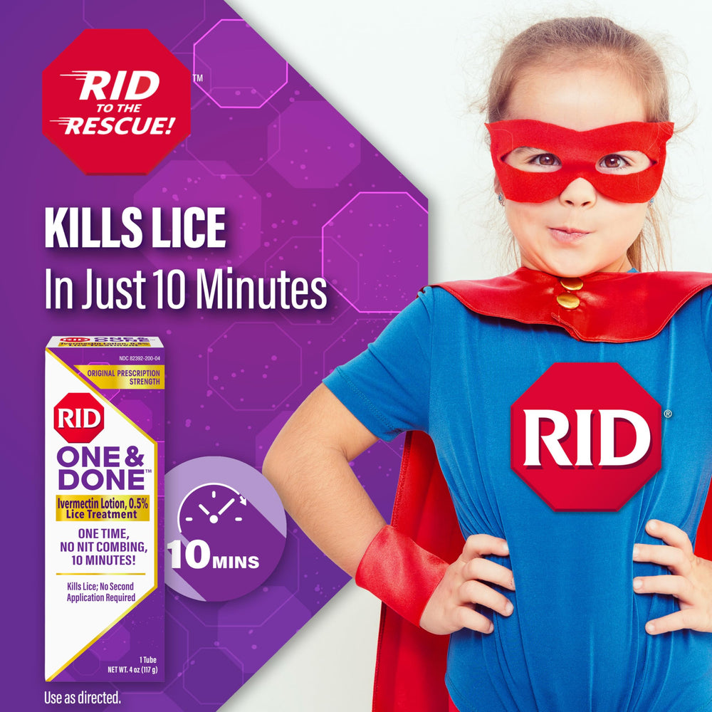 RID One & Done with pediatrician endorsement emphasizing family-safe lice care.