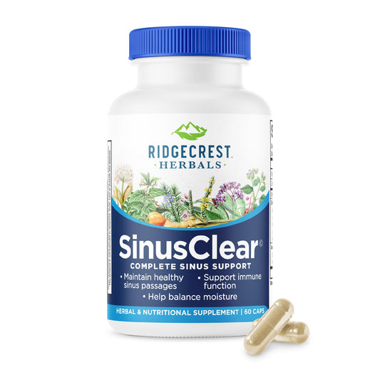 RidgeCrest Herbals SinusClear bottle front for daily sinus support.