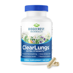 RidgeCrest ClearLungs Extra Strength bottle ready for daily respiratory support.