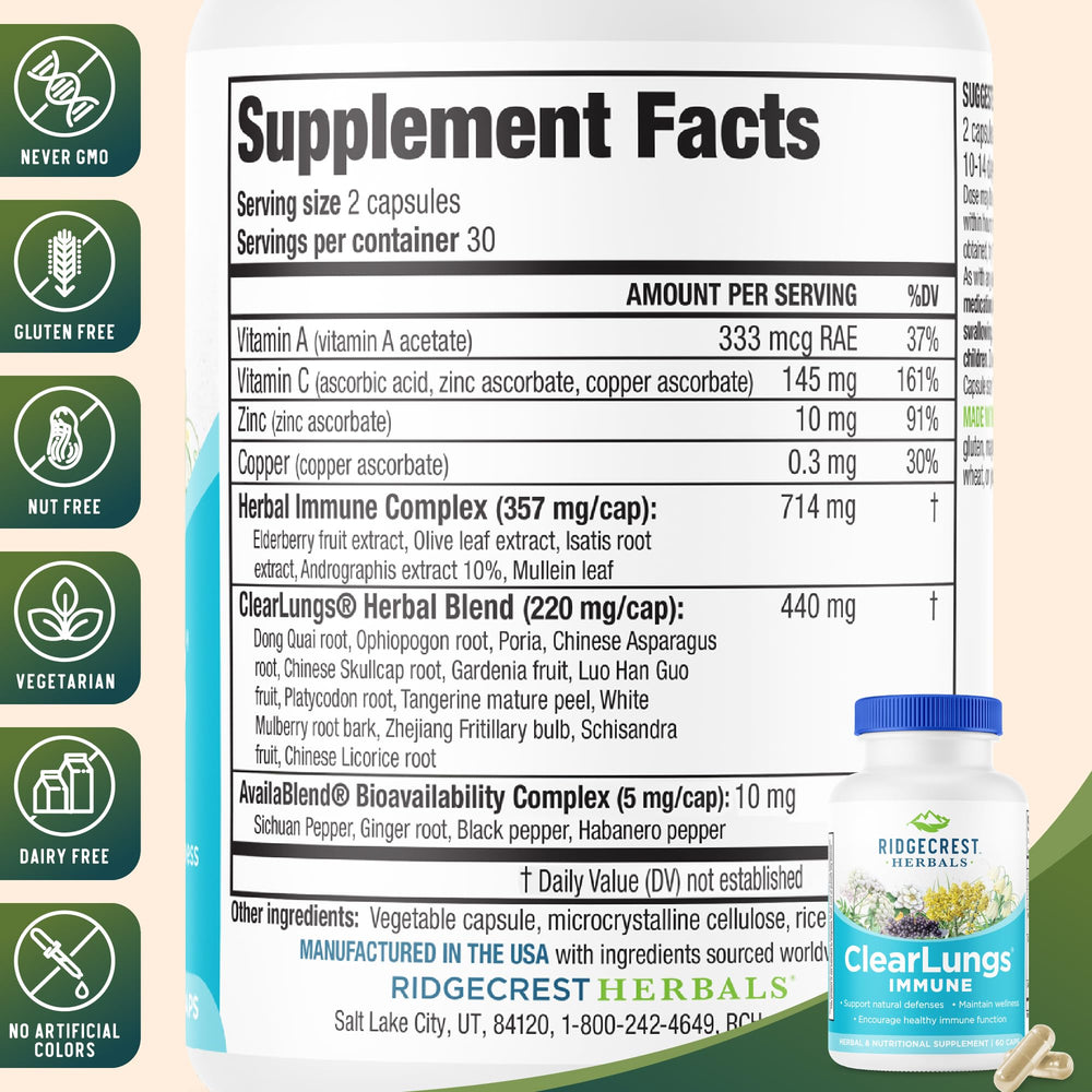 RidgeCrest ClearLungs Immune olive leaf extract visual for natural wellness