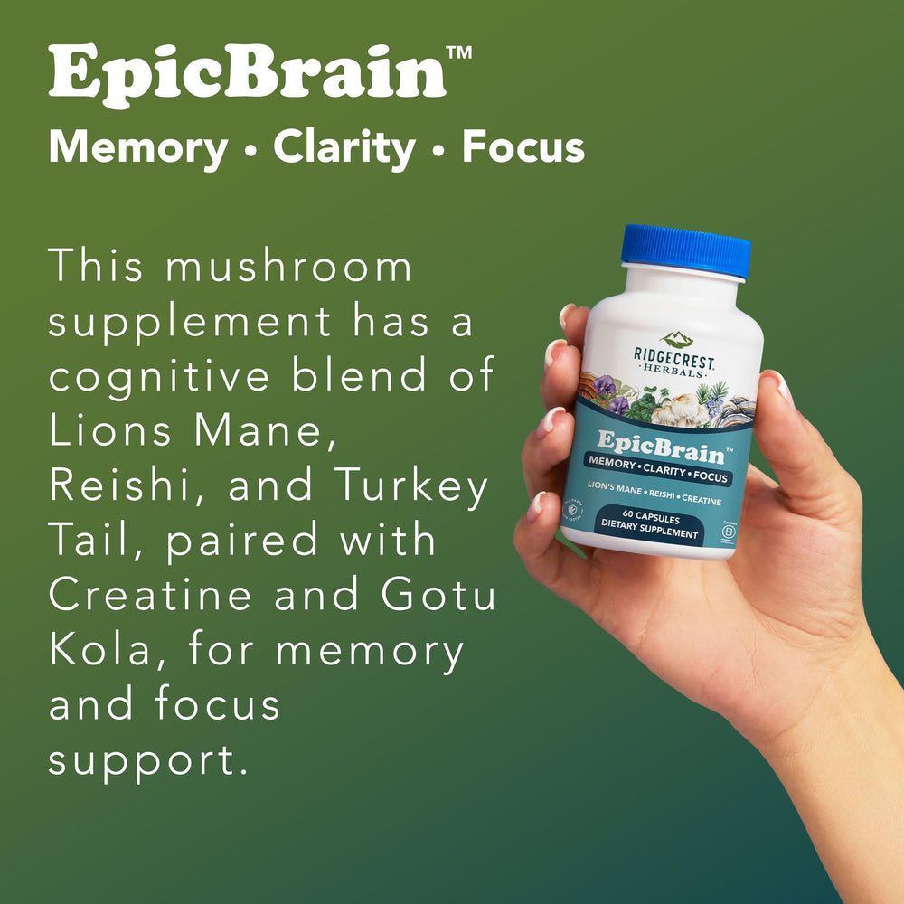 EpicBrain bottle highlighting butterfly pea flower for vibrant nootropic blend