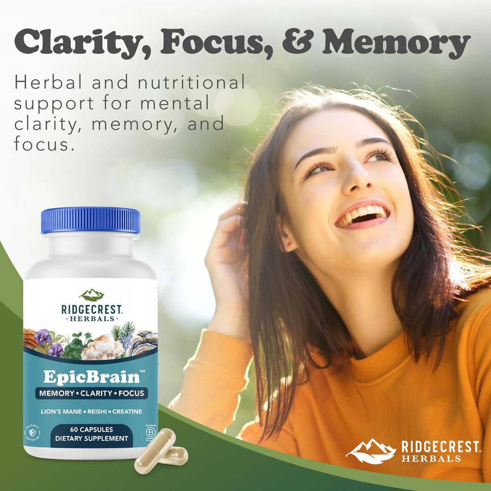 EpicBrain bottle with rosemary and gotu kola for cognitive longevity and focus