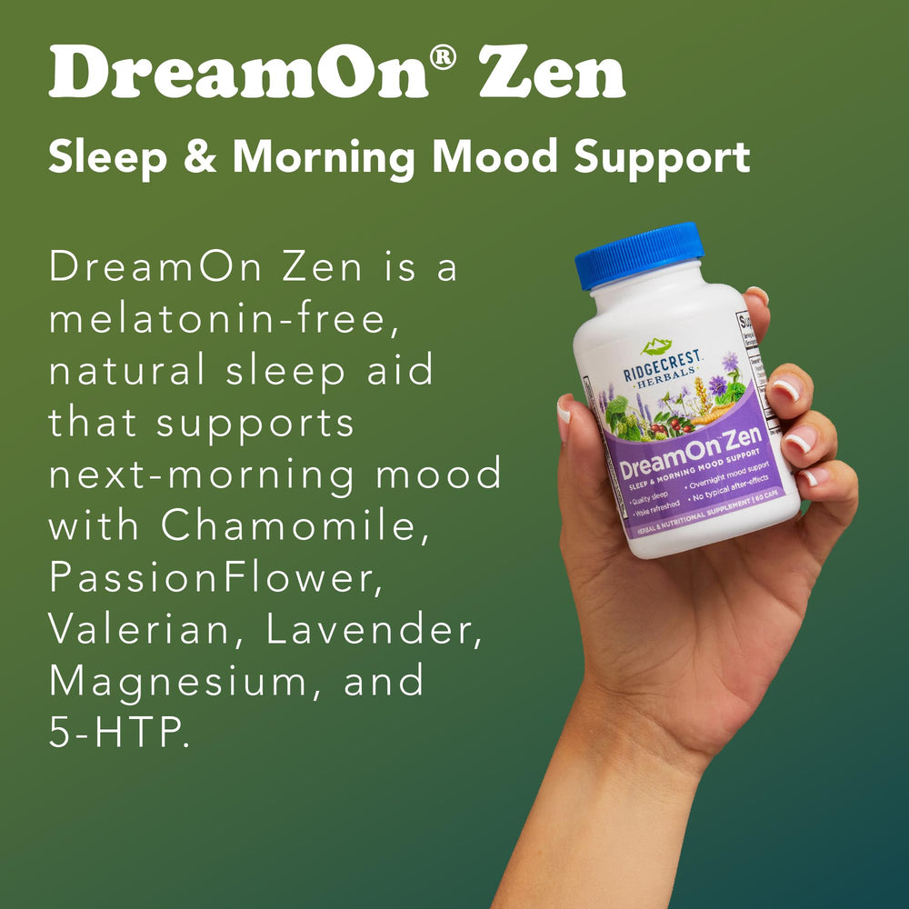 RidgeCrest DreamOn Zen dosage tablet image presents simple nightly intake