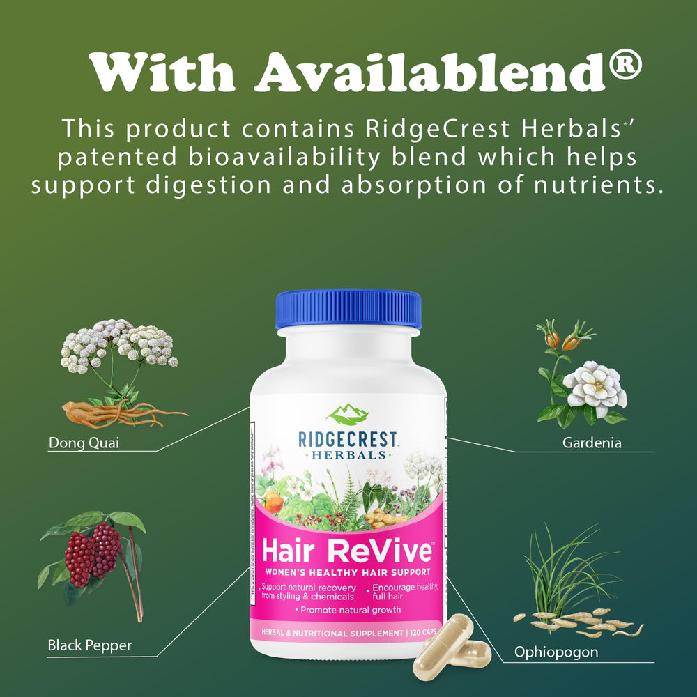 RidgeCrest Hair ReVive bottle top image emphasizing premium formulation