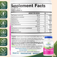 RidgeCrest Hair ReVive label showing ingredients for overall vitality