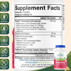 RidgeCrest PhysiQOL label details highlight turmeric and botanicals for healthy-state support.