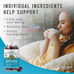 RidgeCrest SereniZen gummies shown on a nightstand as a simple daily ritual.