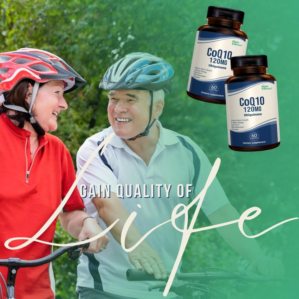 Lifestyle image suggests integrating CoQ10 into daily routine for vitality.