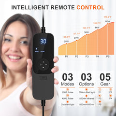 Rikimxin red light therapy mat control panel showing brightness and timer