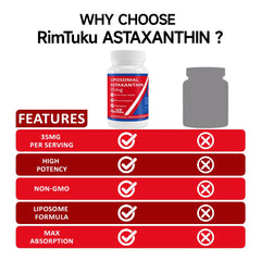 RimTuku astaxanthin bottle label detail highlights vegan non-GMO formulation