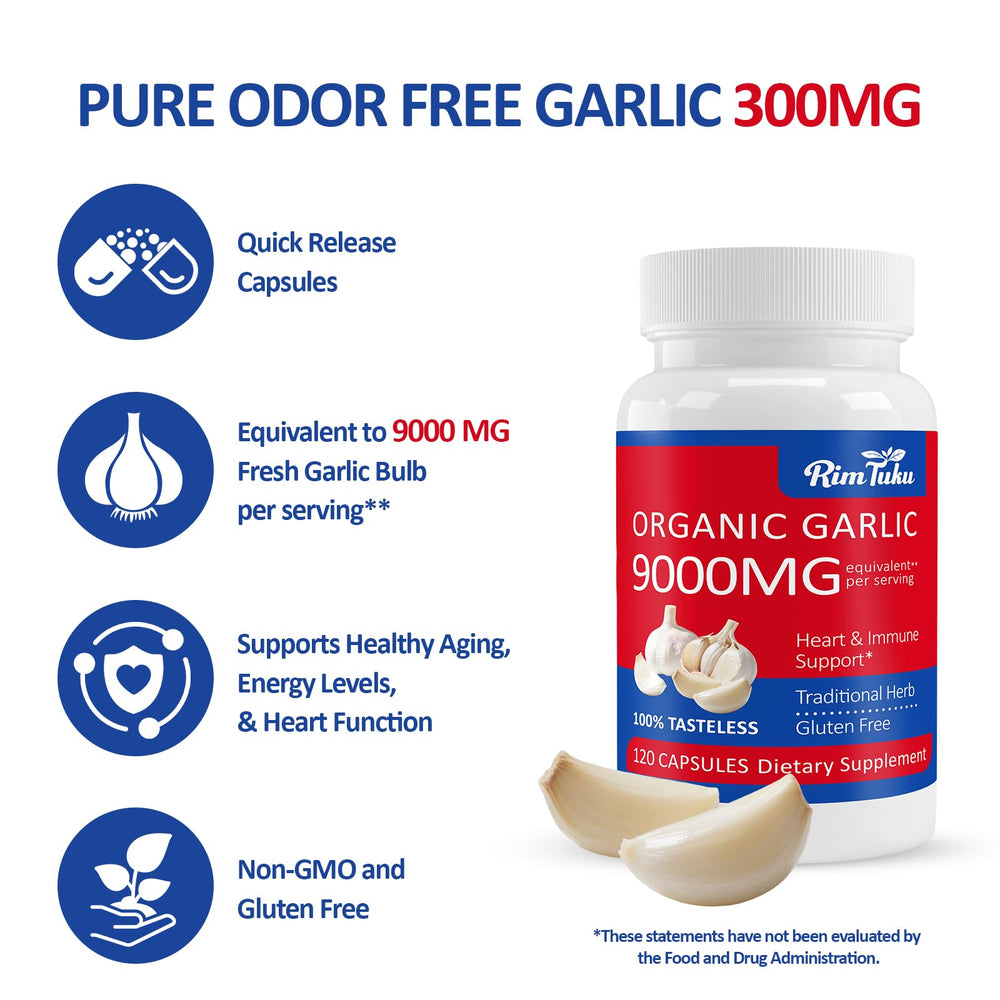 RimTuku 9000MG aged garlic extract label close-up highlighting high purity.
