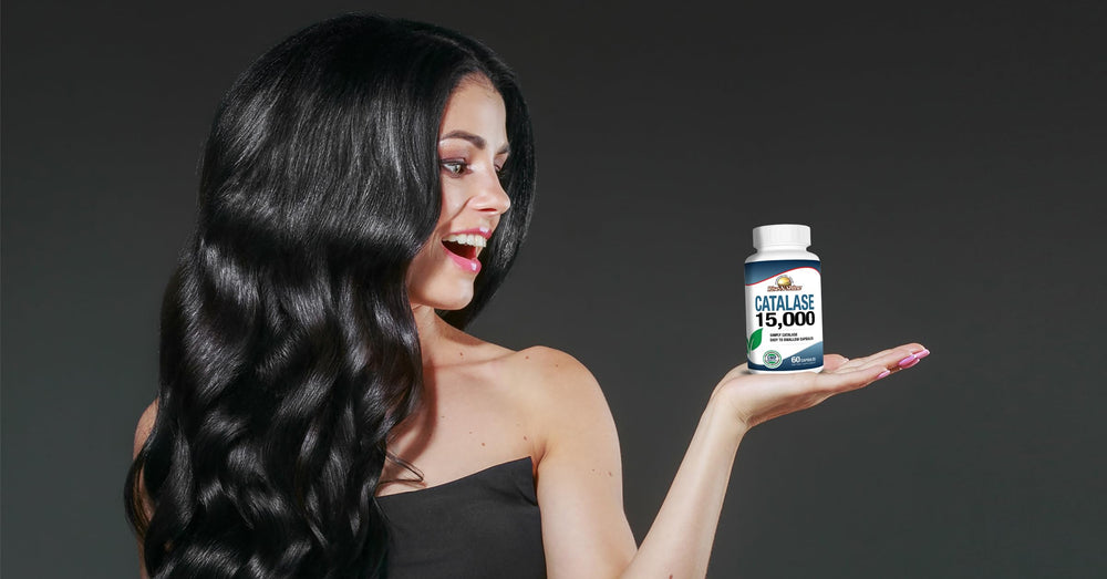 Rise-N-Shine Catalase 60-day supply pack presented as a long-term hair support option.