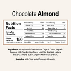 Rise Whey Chocolate Almond scoop showing convenient serving