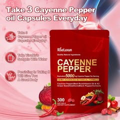 RiseLuxun bottle pour showing a 3-capsule daily serving