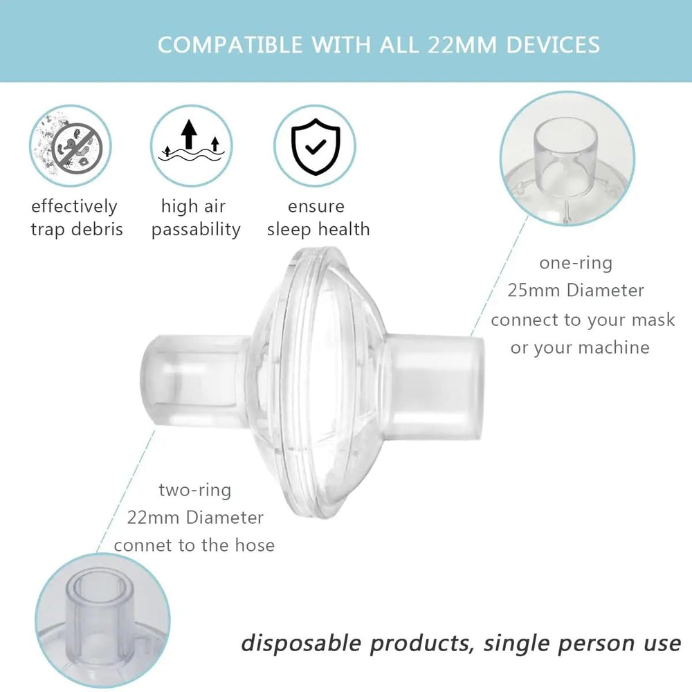 rislabo universal CPAP inline filter supports 22mm and 25mm tubing for versatility