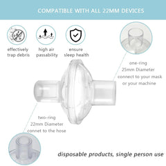 rislabo universal CPAP inline filter supports 22mm and 25mm tubing for versatility