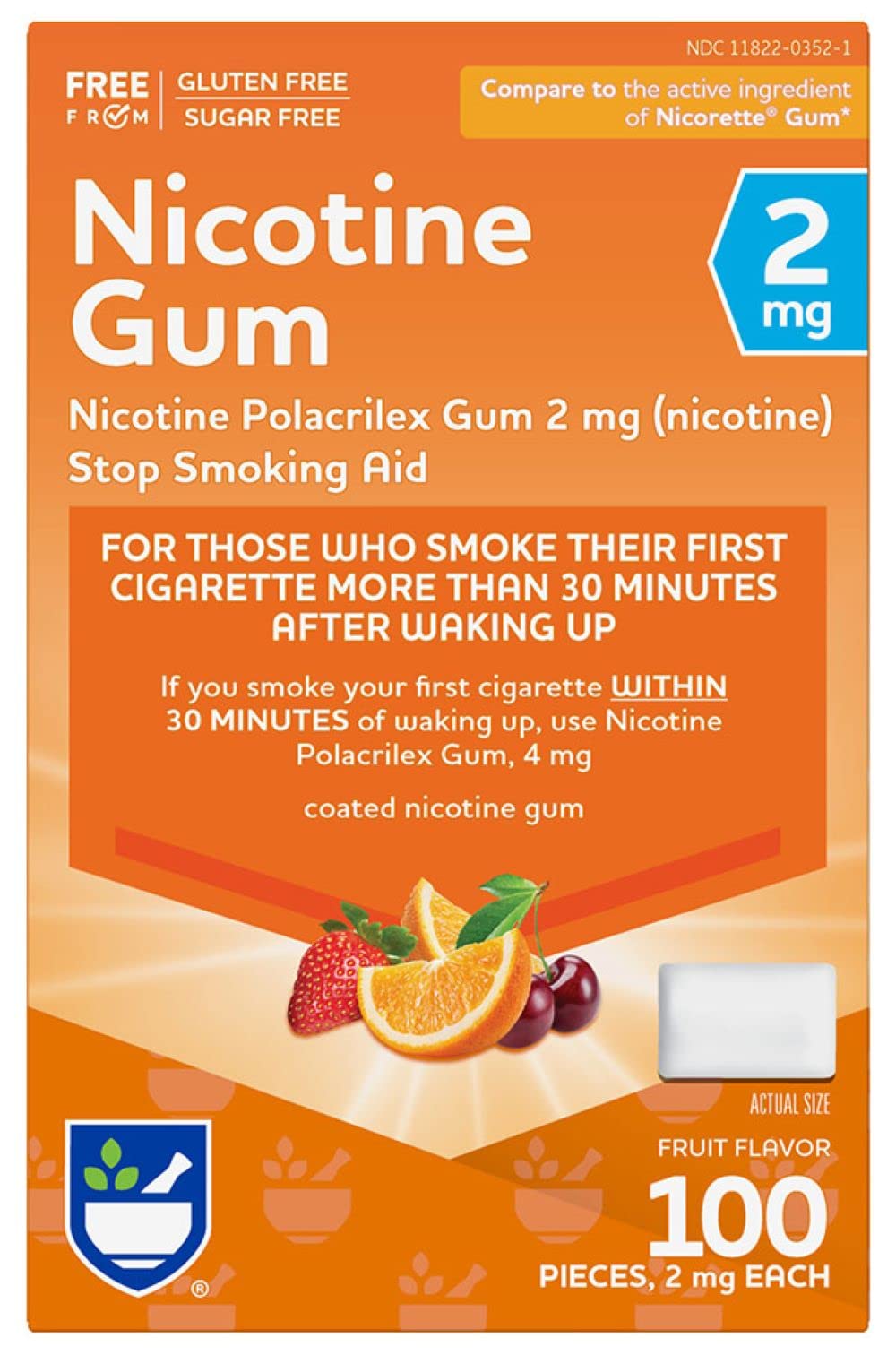 Rite Aid nicotine gum 2mg fruit flavor pack-shot supports craving management on the go
