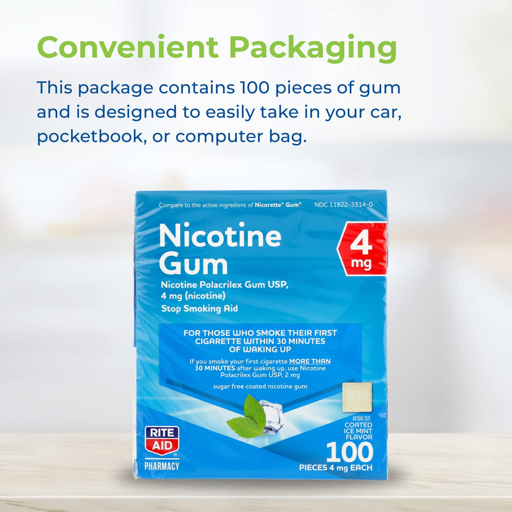 Rite Aid nicotine gum Ice Mint 4 mg dispensed gum for discreet use