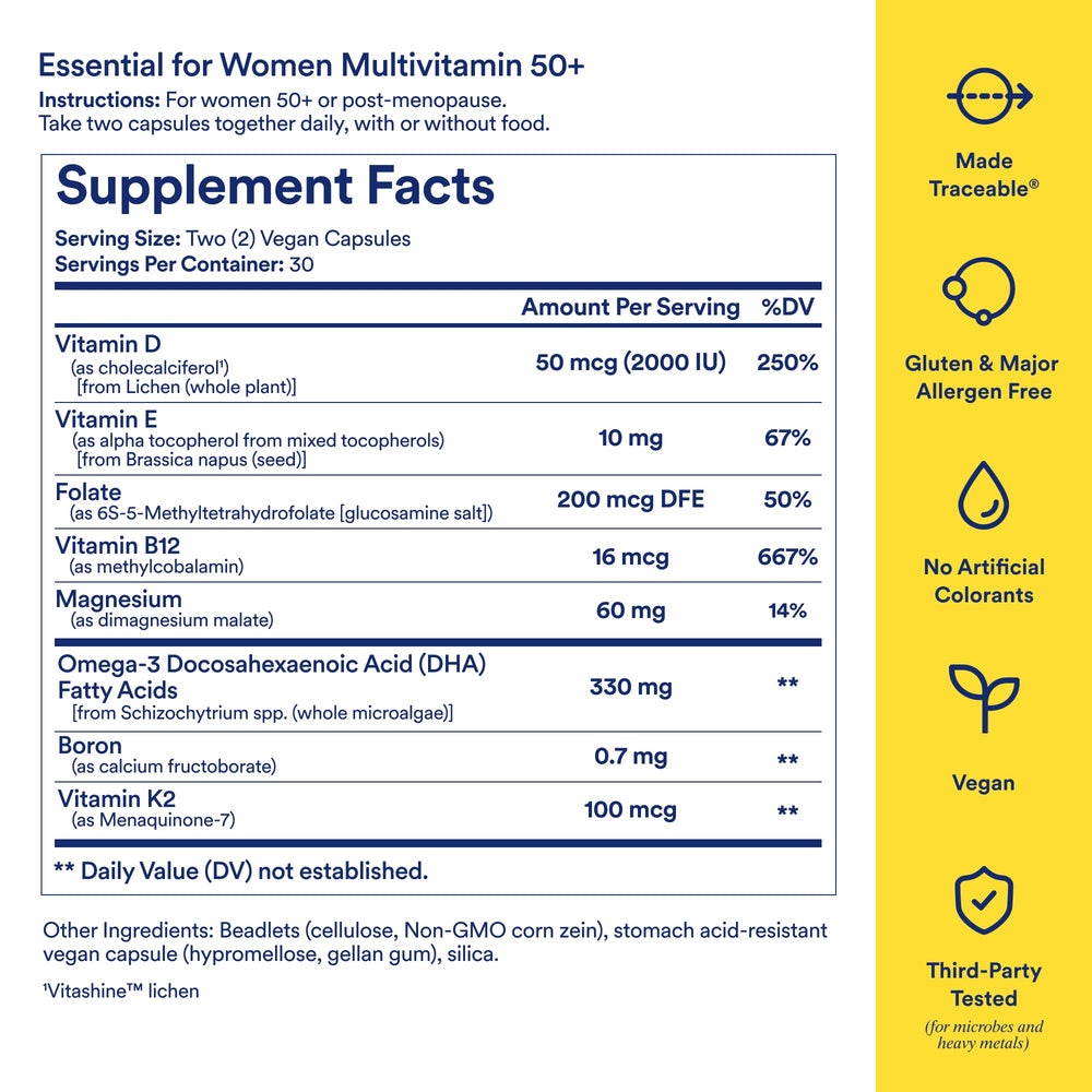 Ritual multivitamin for women 50+ capsules close-up showing beadlet-in-oil technology.