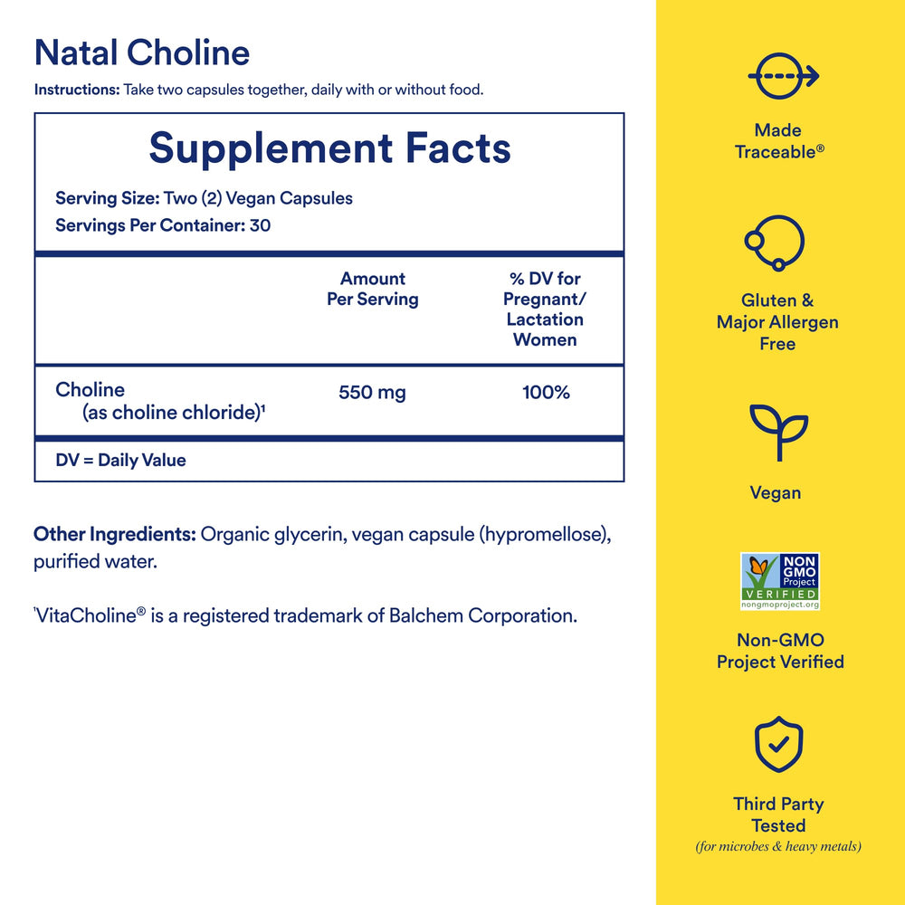 Ritual Natal Choline label packaging reveals vegan and clean-label features
