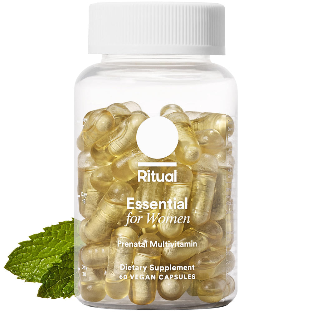 Ritual Prenatal bottle closeup highlighting gentle multivitamin support for pregnancy