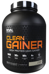 RIVAL NUTRITION Clean Gainer Cookies & Cream tub front view supports lean mass goals.