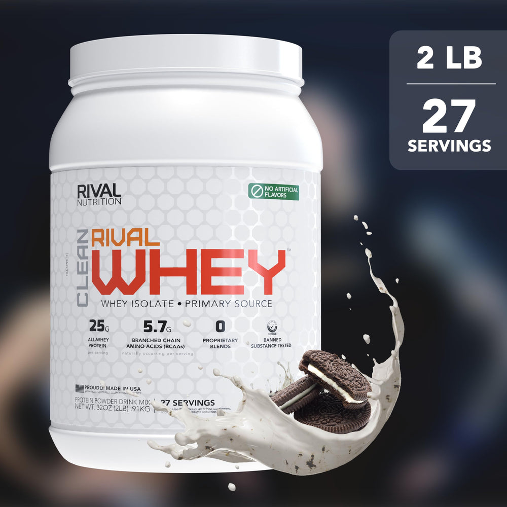 Rival Whey Cookies & Cream scoop shows 25g protein per serving