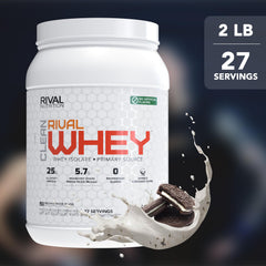 Rival Whey Cookies & Cream scoop shows 25g protein per serving