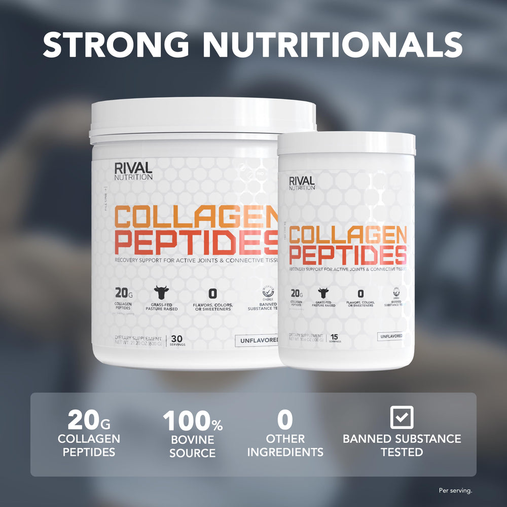 Rival Nutrition Collagen Peptides grass-fed source emphasizes natural origin and trusted quality.