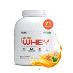 Rival Whey Clean Honey Nut Vanilla jar front highlighting clean protein source for lean gains