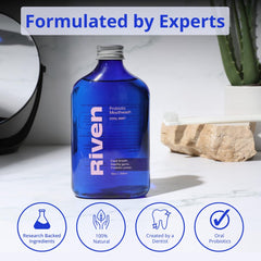 Riven Probiotic Mouthwash 2-Pack side view highlighting eco-conscious packaging.